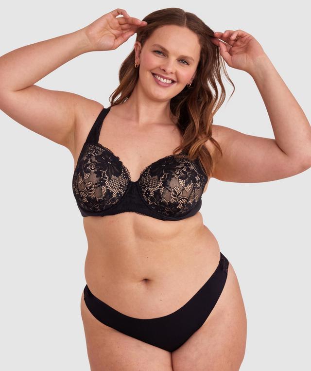 Smooth Comfort Lace V String Knicker - Black/ Black