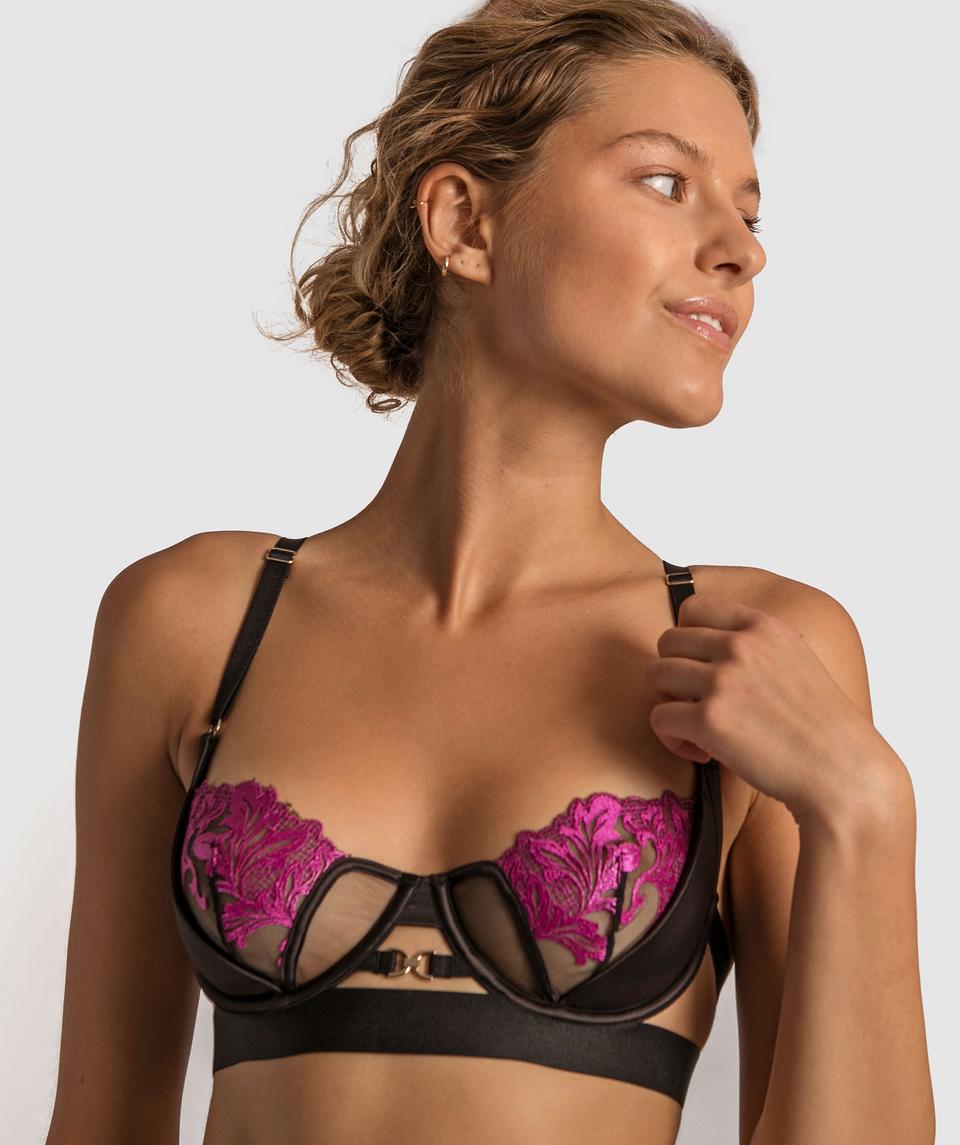 Night Games Forget Me Not Underwire Bra - Black/Fuchsia