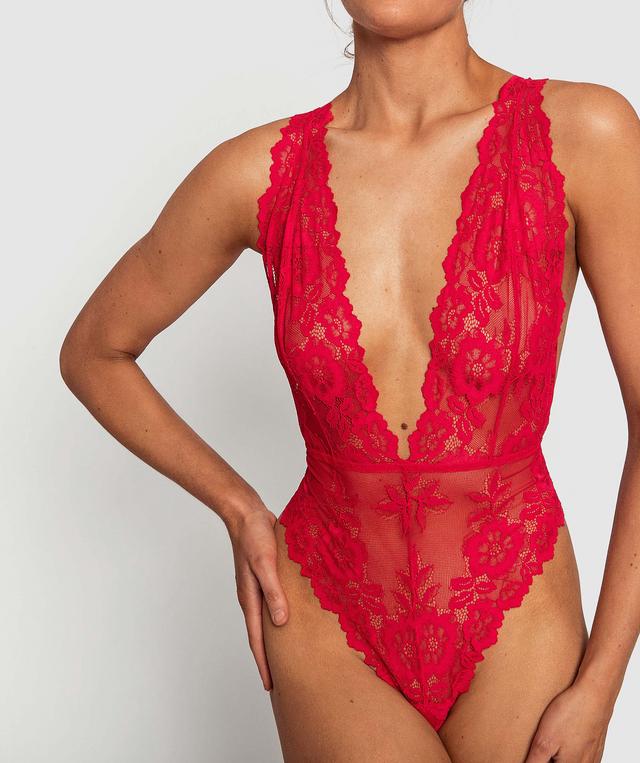 Night Games Entice Plunge Bodysuit - Red