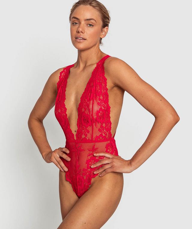 Night Games Entice Plunge Bodysuit - Red