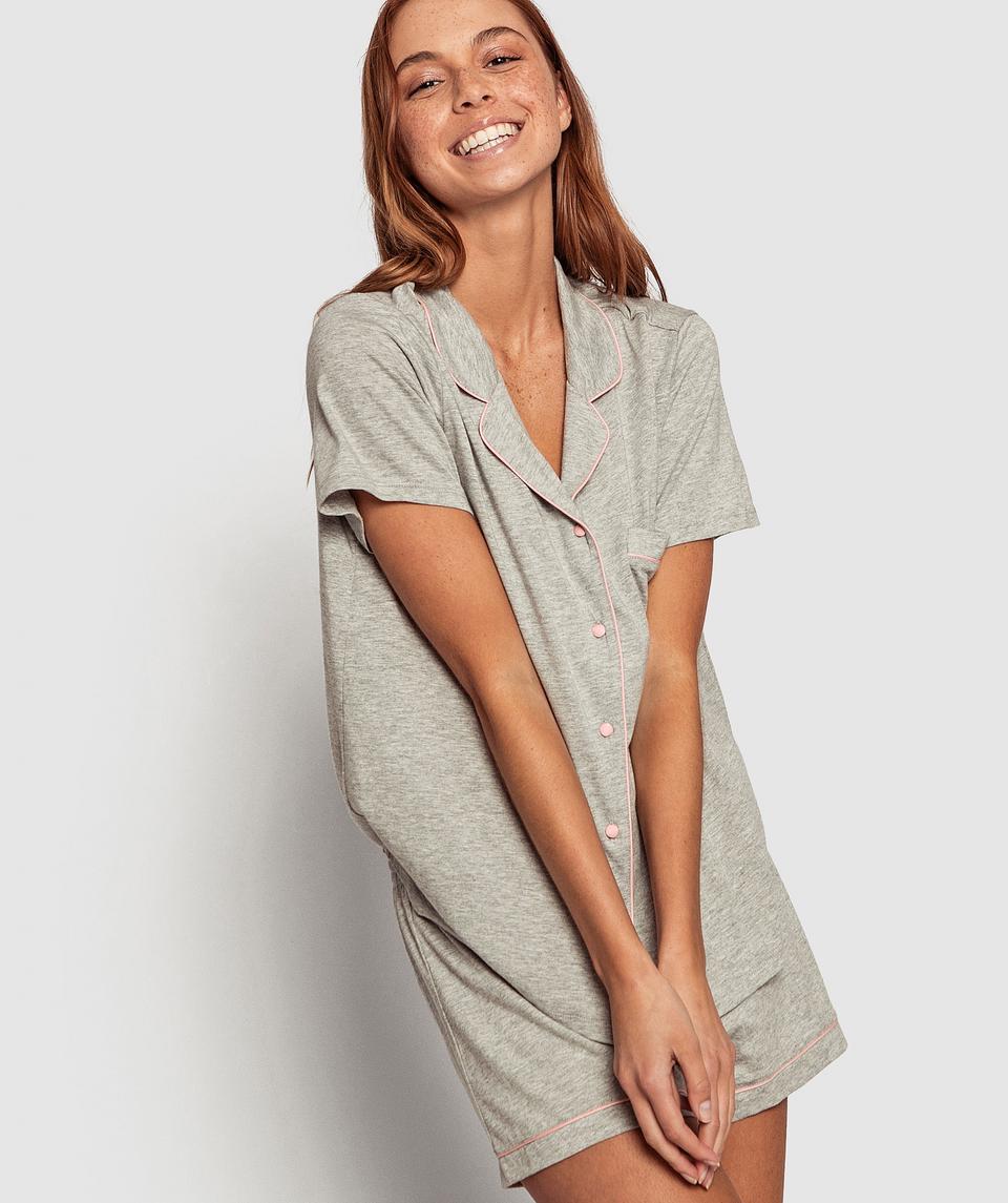Antoinette PJ Set - Grey/Light Pink