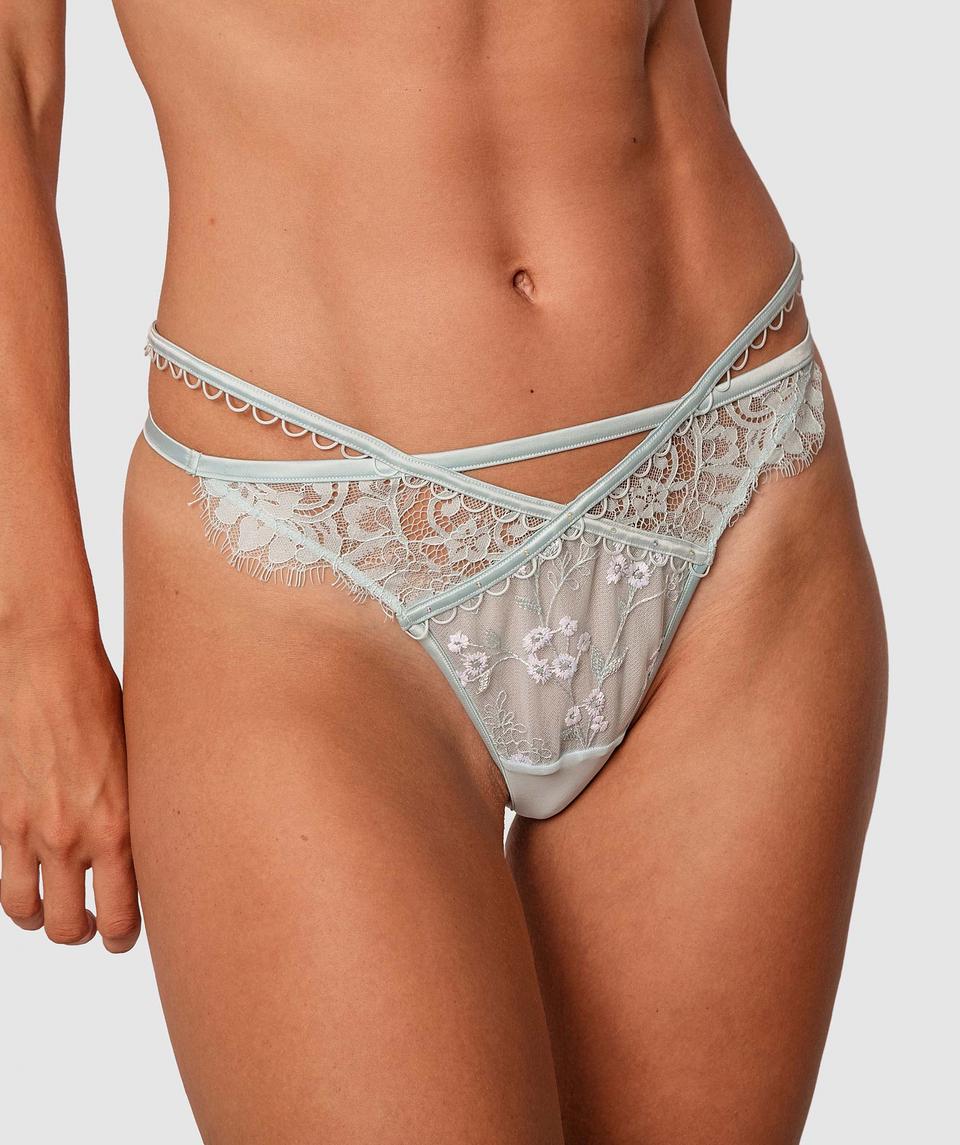 Enchanted One Night In Santorini V String Knicker - Light Blue/White