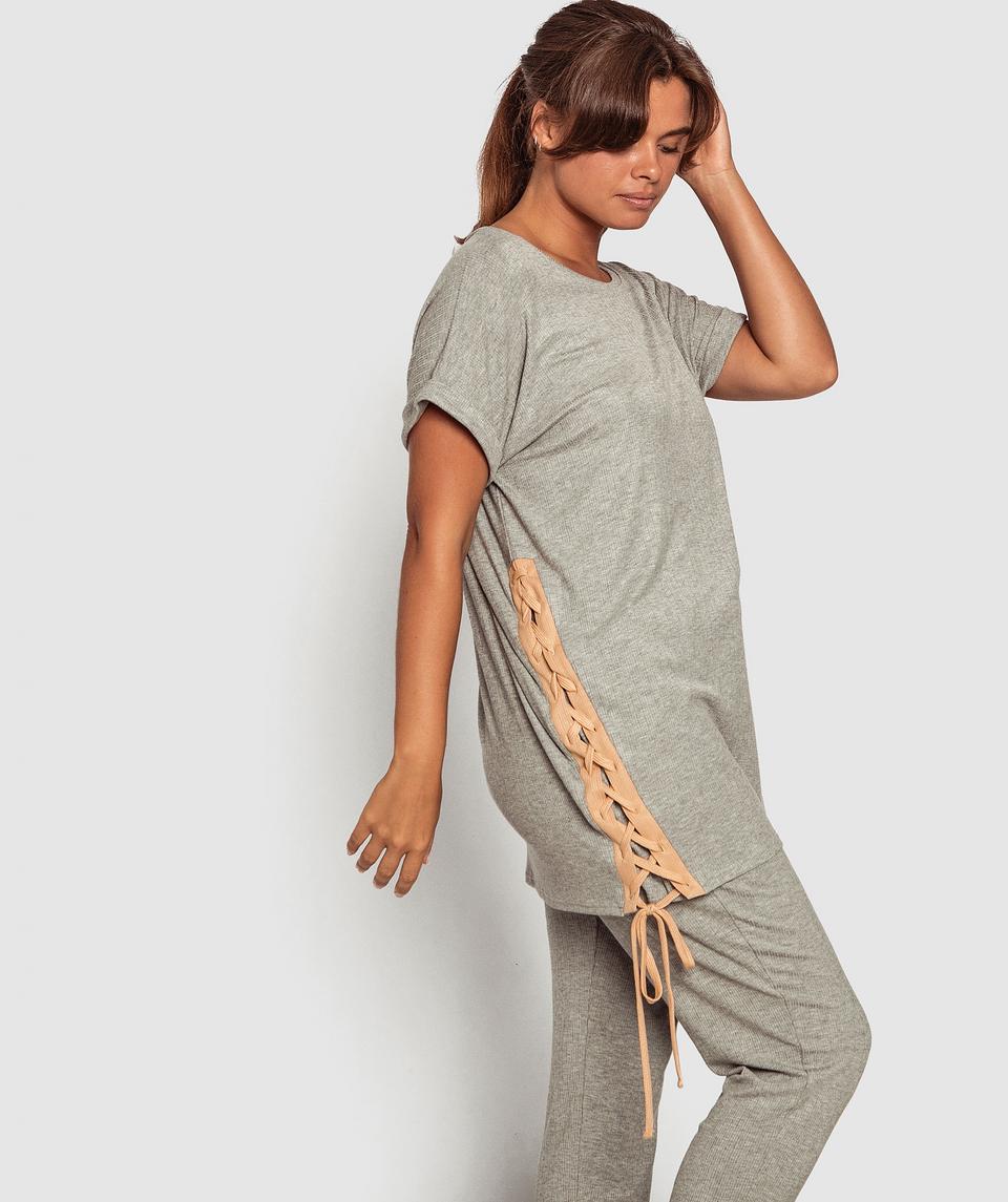 Unwind Tie Side Sleep Tee - Light Grey