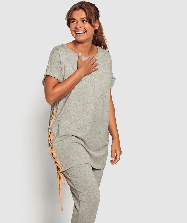 Unwind Tie Side Sleep Tee - Light Grey