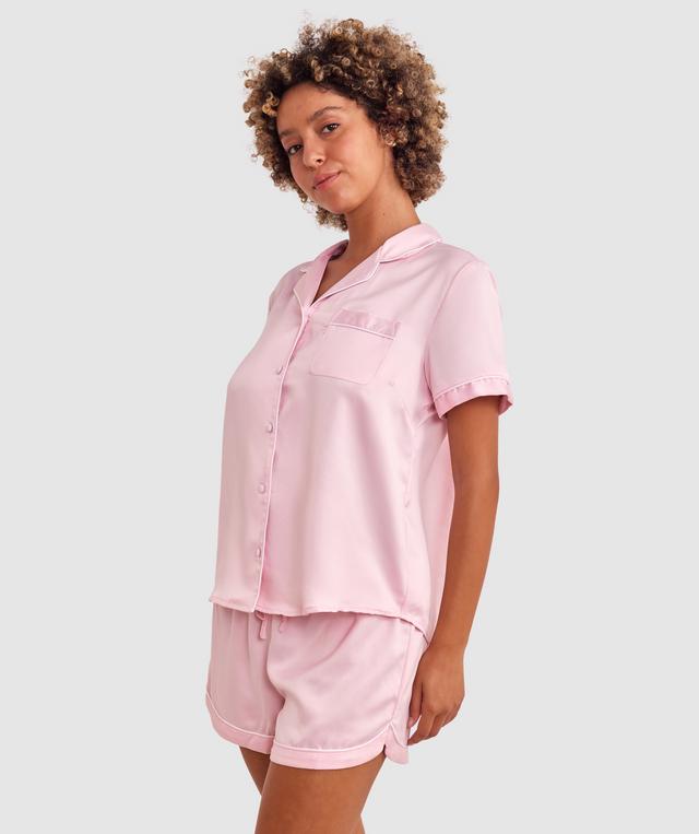 Liquid Satin Short Sleeve Top  - Light Pink