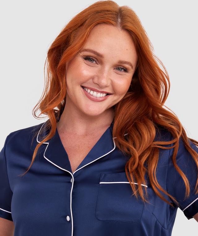 Liquid Satin Short Sleeve Top - Navy