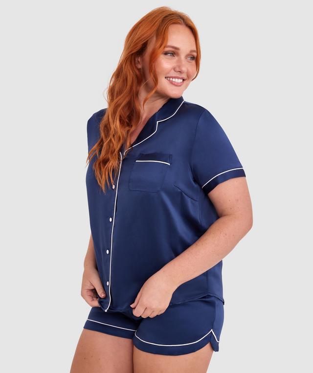 Liquid Satin Short Sleeve Top - Navy