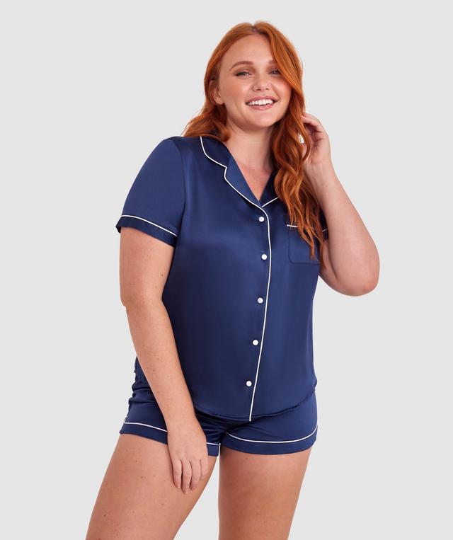 Liquid Satin Short Sleeve Top - Navy