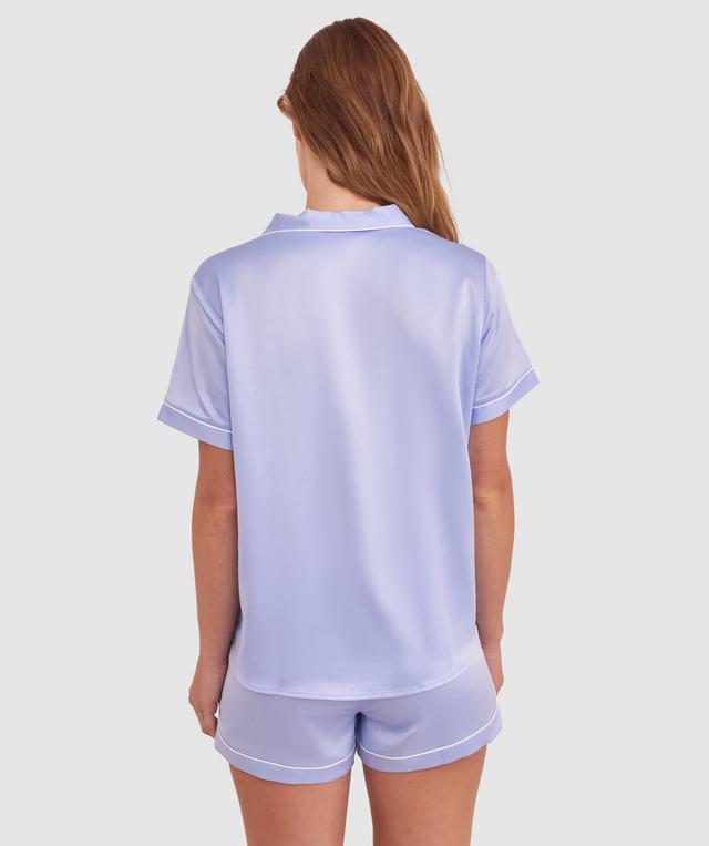 Liquid Satin Short Sleeve Shirt - Pale Blue/Embro