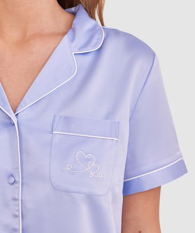 Liquid Satin Short Sleeve Shirt - Pale Blue/Embro