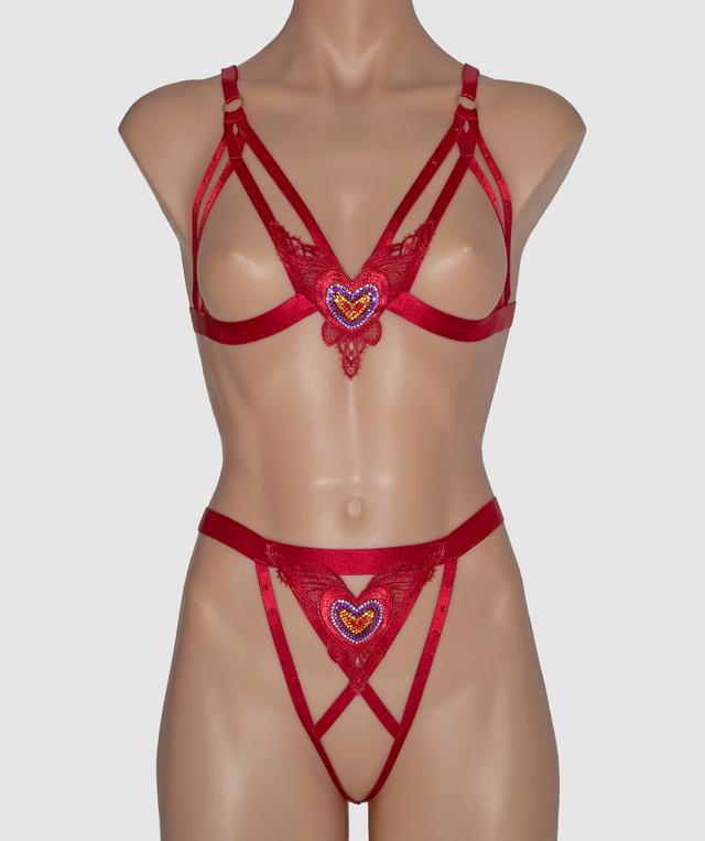 Night Games Valentines Crotchless & Cupless Set - Red