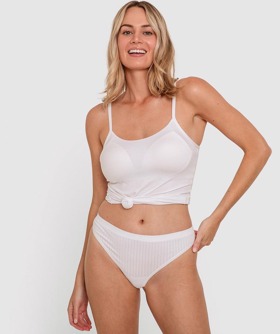 Basics Viscose Bamboo Blend High Leg V String - White