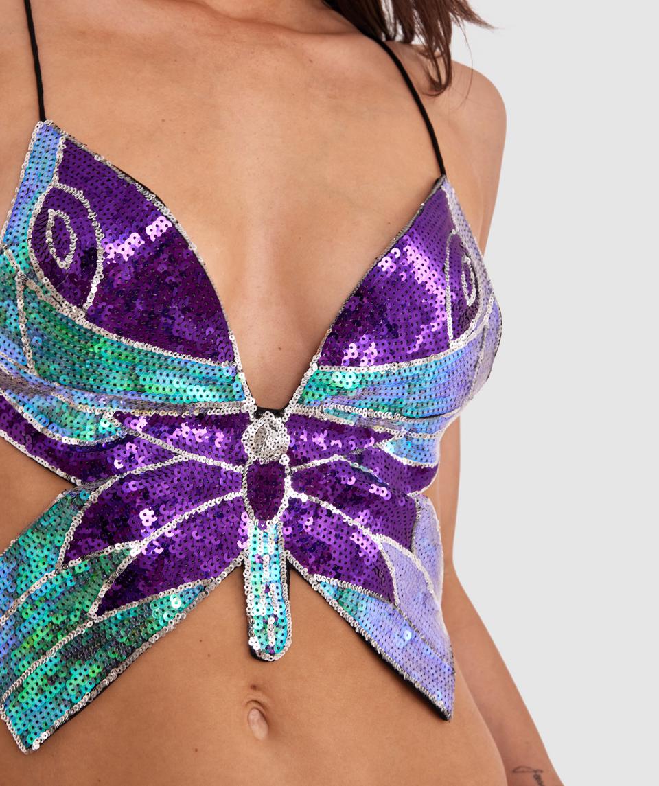 Night Games Butterfly Halter Top - Blue