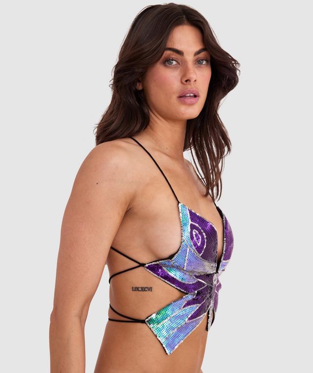 Night Games Butterfly Halter Top - Blue