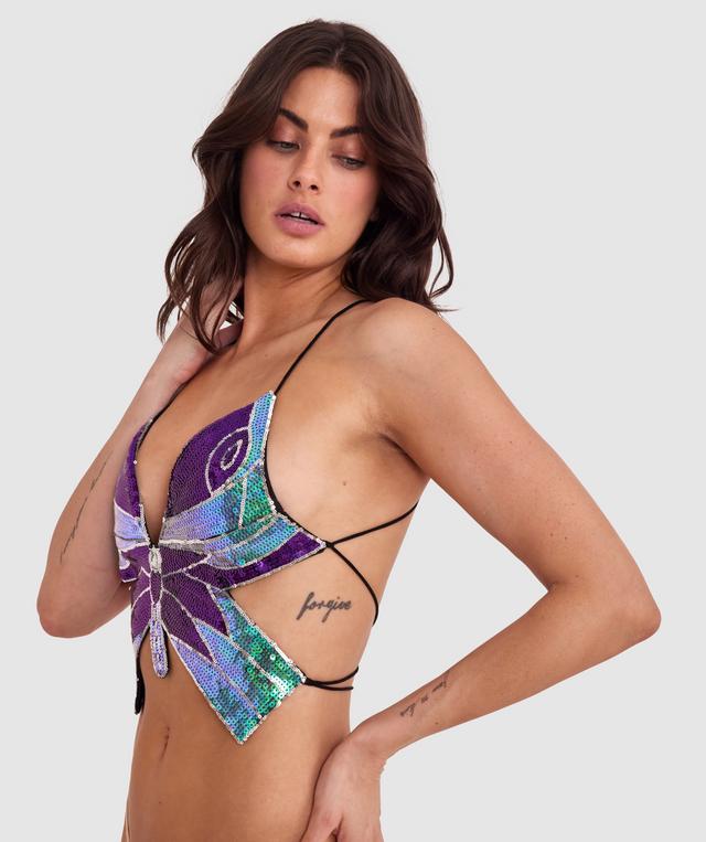 Night Games Butterfly Halter Top - Blue