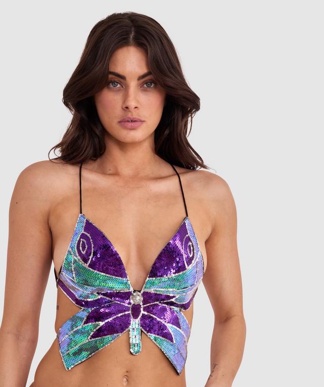 Night Games Butterfly Halter Top - Blue