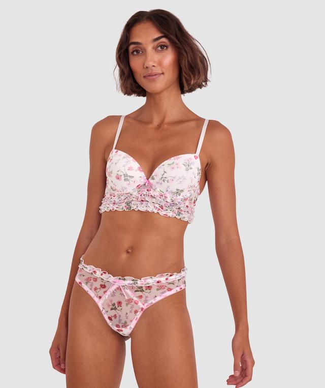 Mia Push Up Longline Bra - Ivory Floral Print