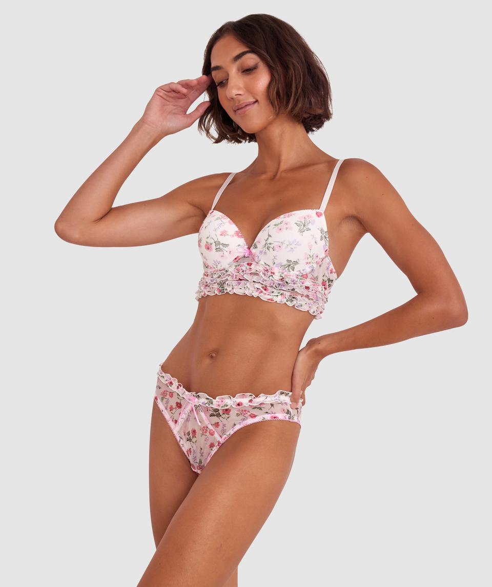 Mia Push Up Longline Bra - Ivory Floral Print