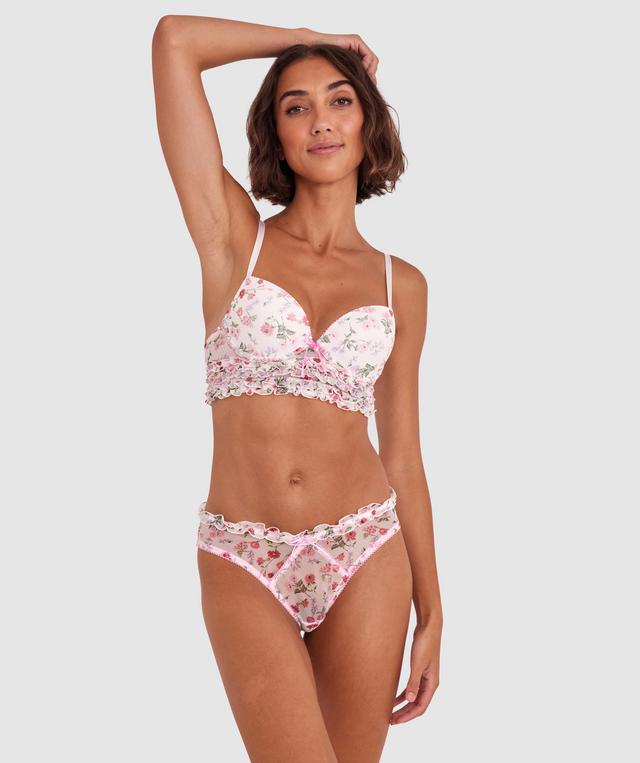 Mia Push Up Longline Bra - Ivory Floral Print