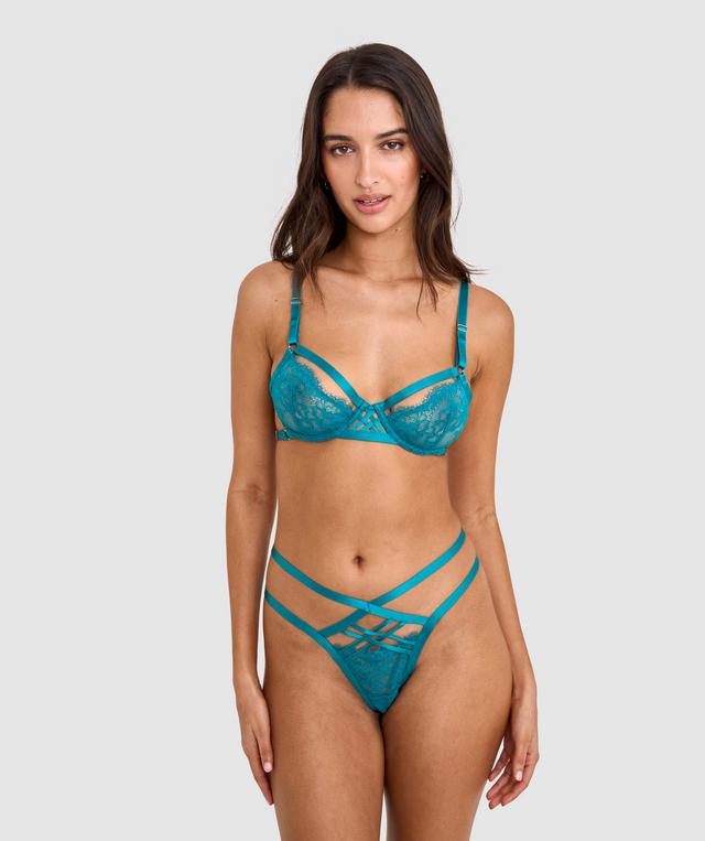 Night Games Playful Underwire & String Set - Dark Green