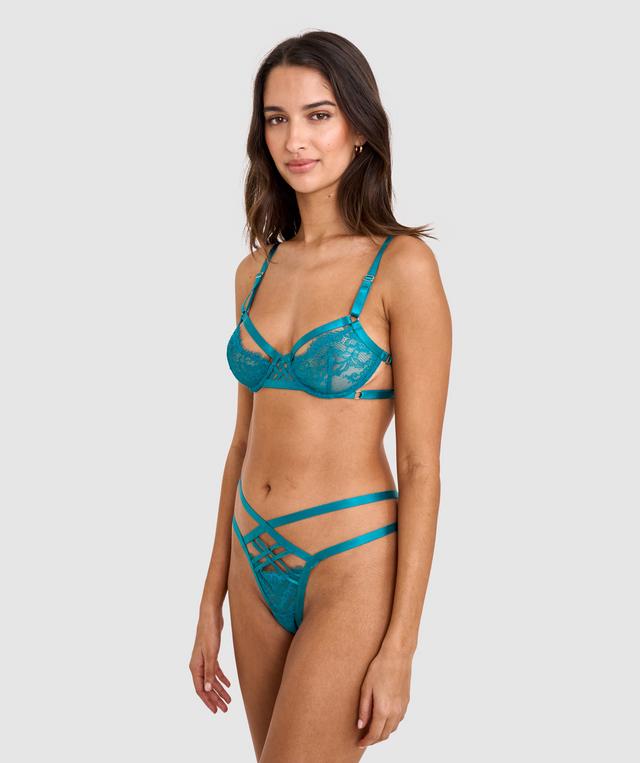 Night Games Playful Underwire & String Set - Dark Green