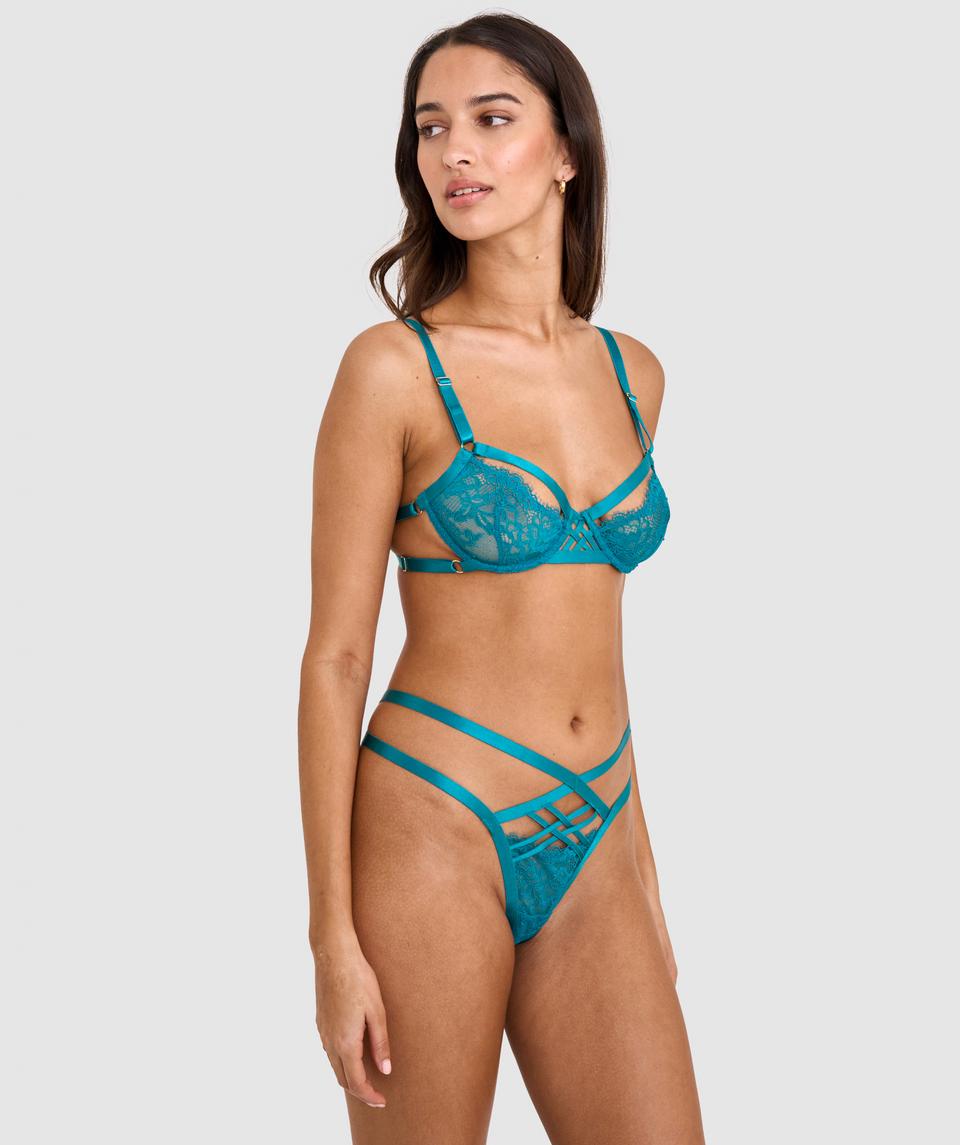 Night Games Playful Underwire & String Set - Dark Green