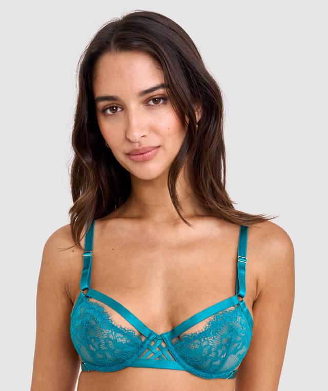 Night Games Playful Underwire & String Set - Dark Green