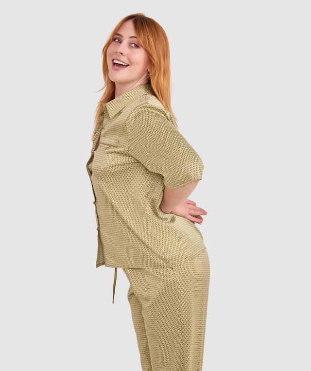 Aisha Short Sleeve - Khaki Geometric