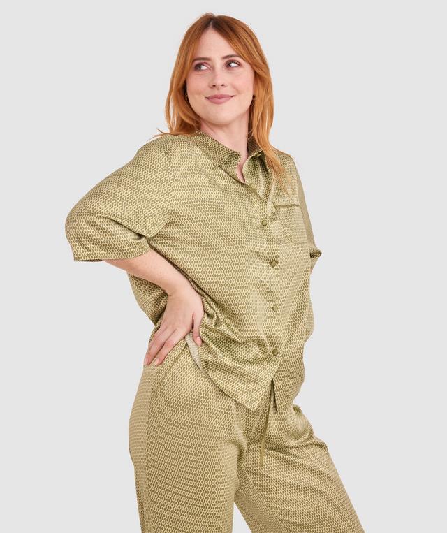 Aisha Short Sleeve - Khaki Geometric