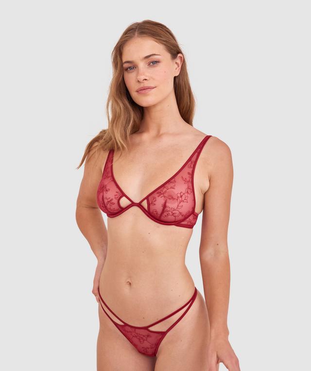 Night Games Fainthearted Unlined Bra & String Set - Berry
