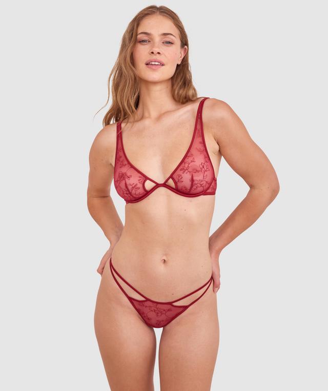 Night Games Fainthearted Unlined Bra & String Set - Berry
