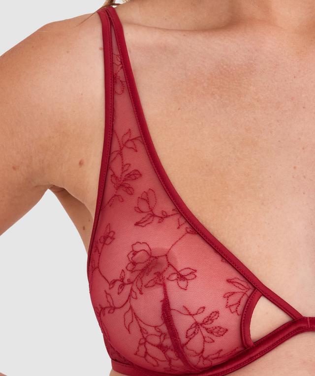 Night Games Fainthearted Unlined Bra & String Set - Berry