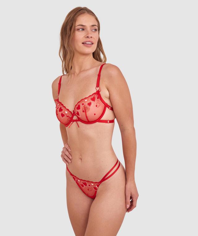 Night Games Oh La La Unlined Bra & String Set - Light Red
