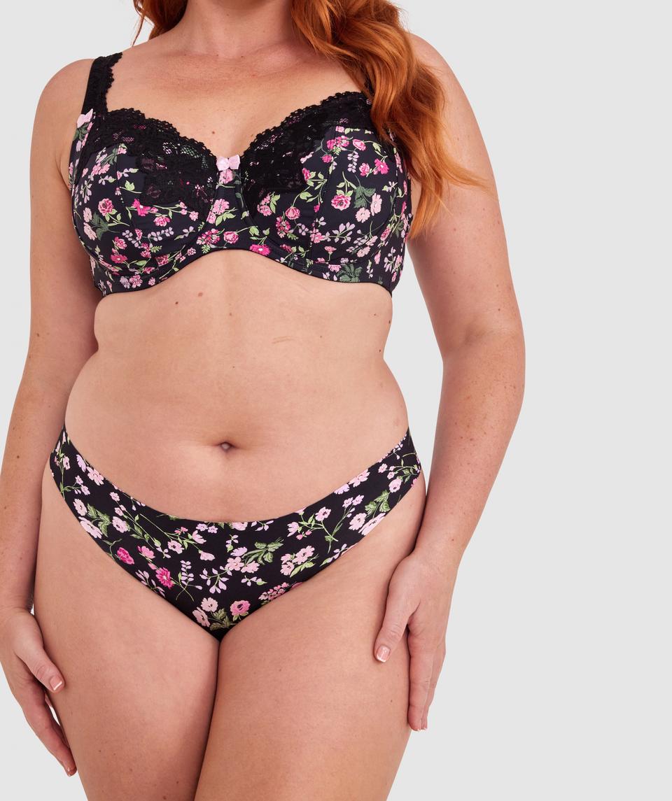 Smooth Comfort V String - Black Floral Print