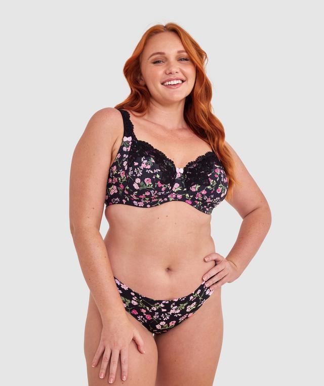 Smooth Comfort V String - Black Floral Print