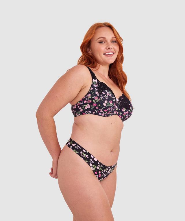Smooth Comfort V String - Black Floral Print