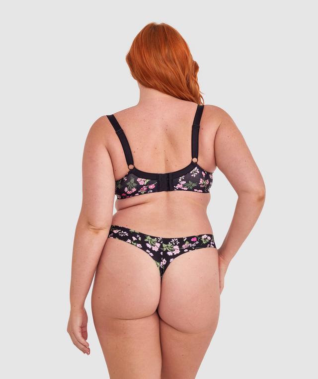 Smooth Comfort V String - Black Floral Print