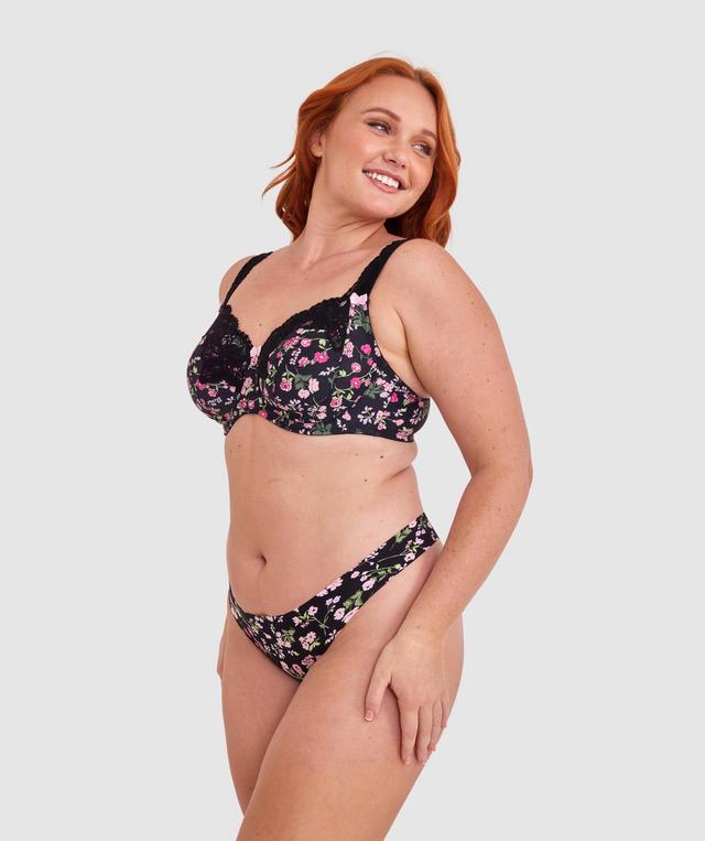 Smooth Comfort V String - Black Floral Print