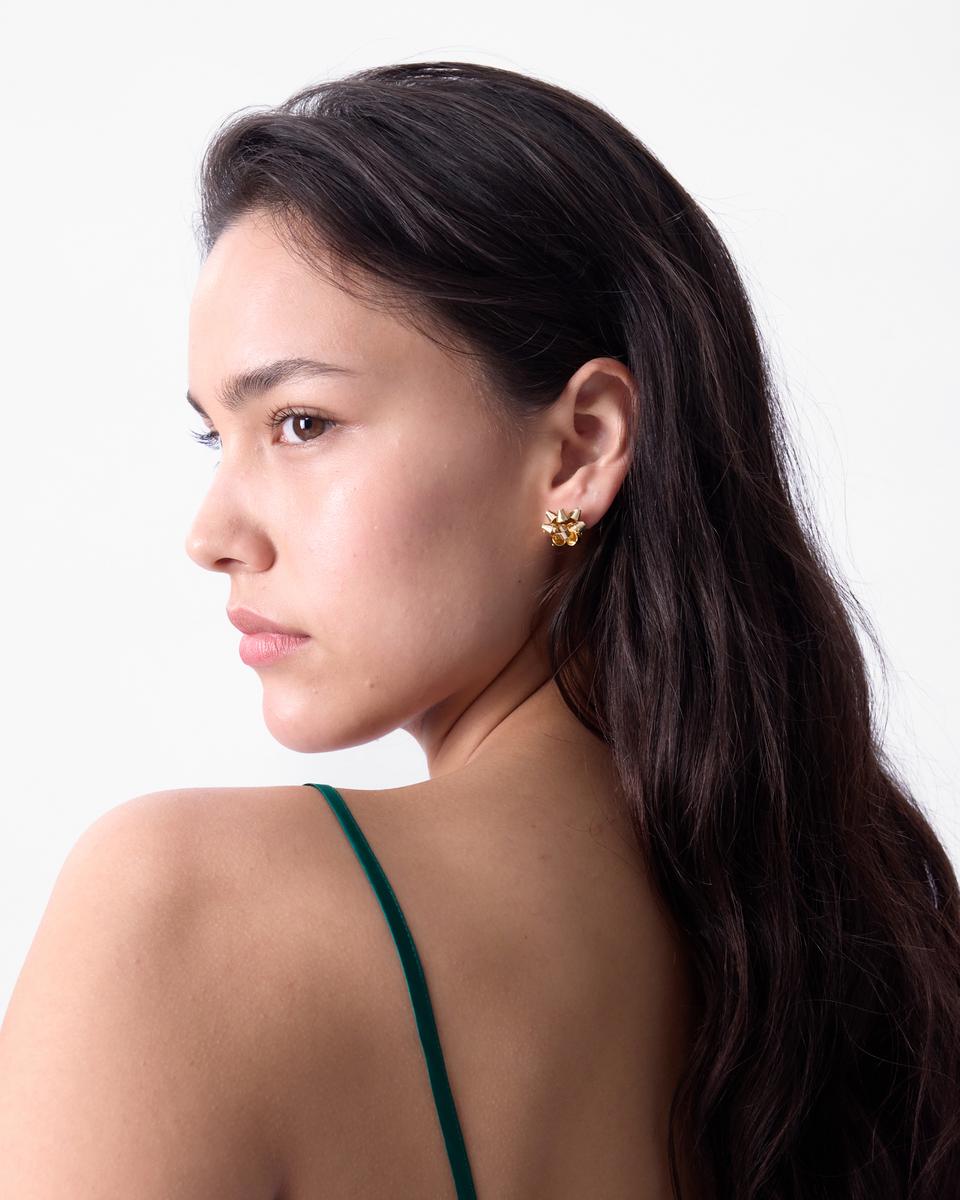 Xmas Ribbon Earrings - Gold