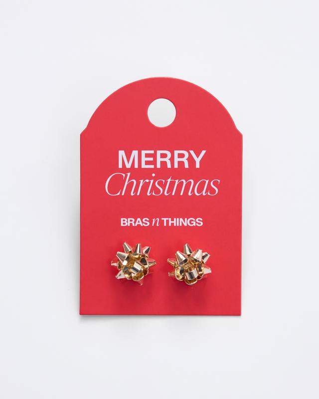 Xmas Ribbon Earrings - Gold