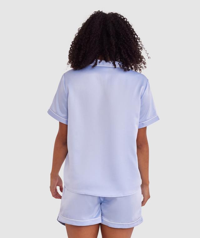 Liquid Satin Short Sleeve Shirt - Pale Blue/Ivory