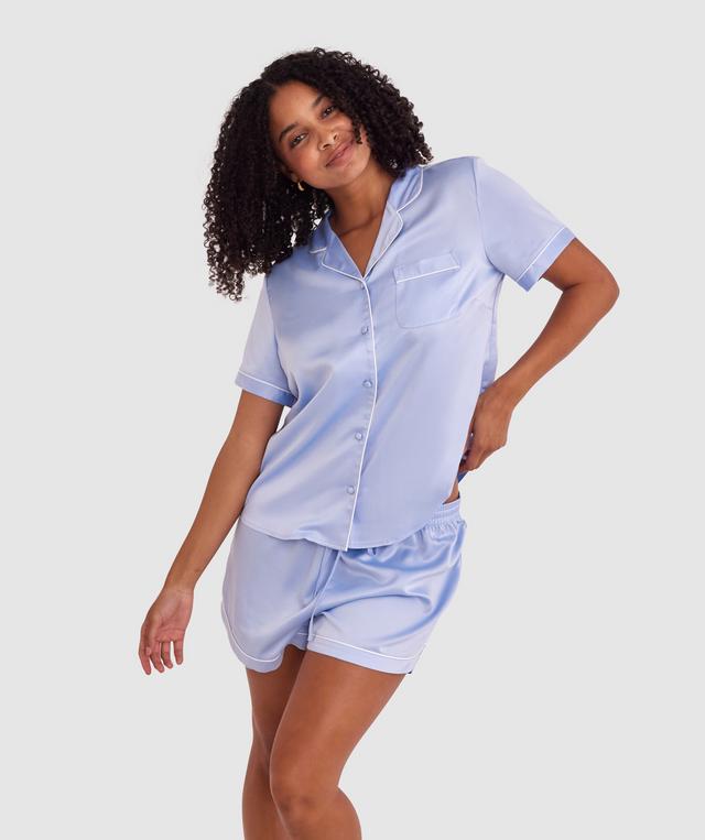 Liquid Satin Short Sleeve Shirt - Pale Blue/Ivory