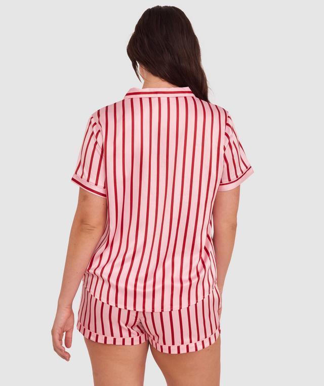 Liquid Satin Short Sleeve Shirt-Print Stripe