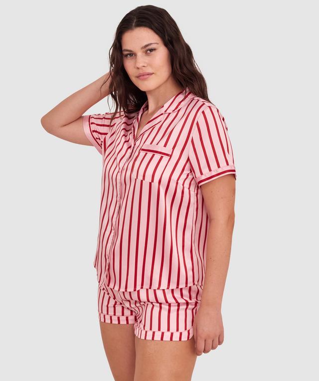 Liquid Satin Short Sleeve Shirt-Print Stripe