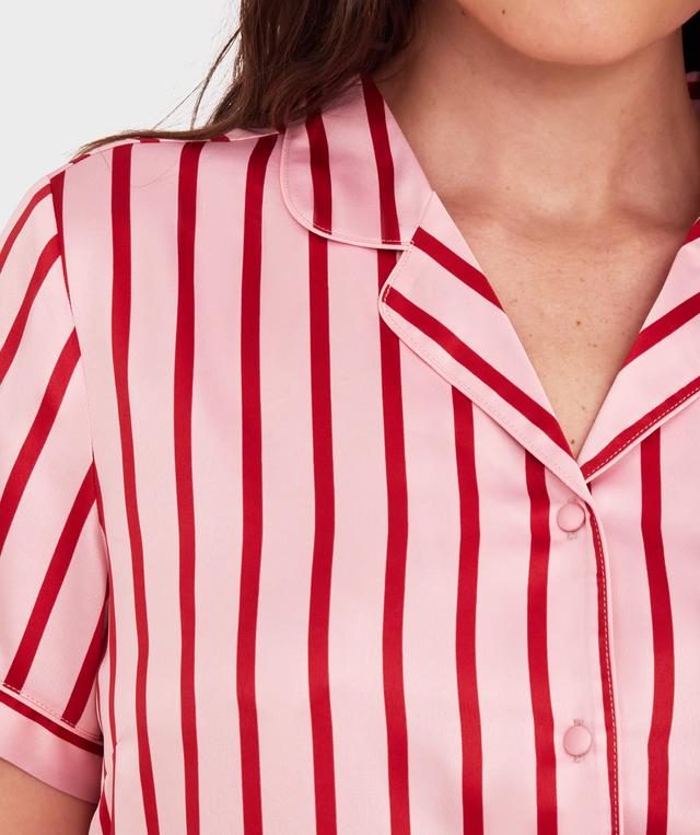 Liquid Satin Short Sleeve Shirt-Print Stripe