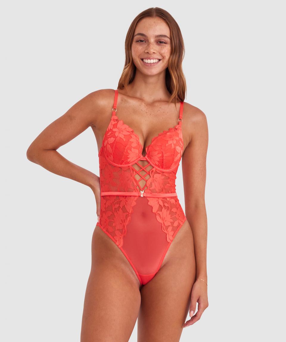 Ellie Contour Plunge Bodysuit - Light Red