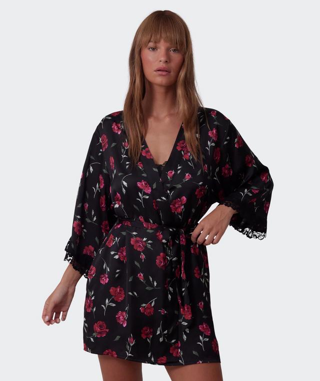Bethany Short Wrap - Print Floral/Black