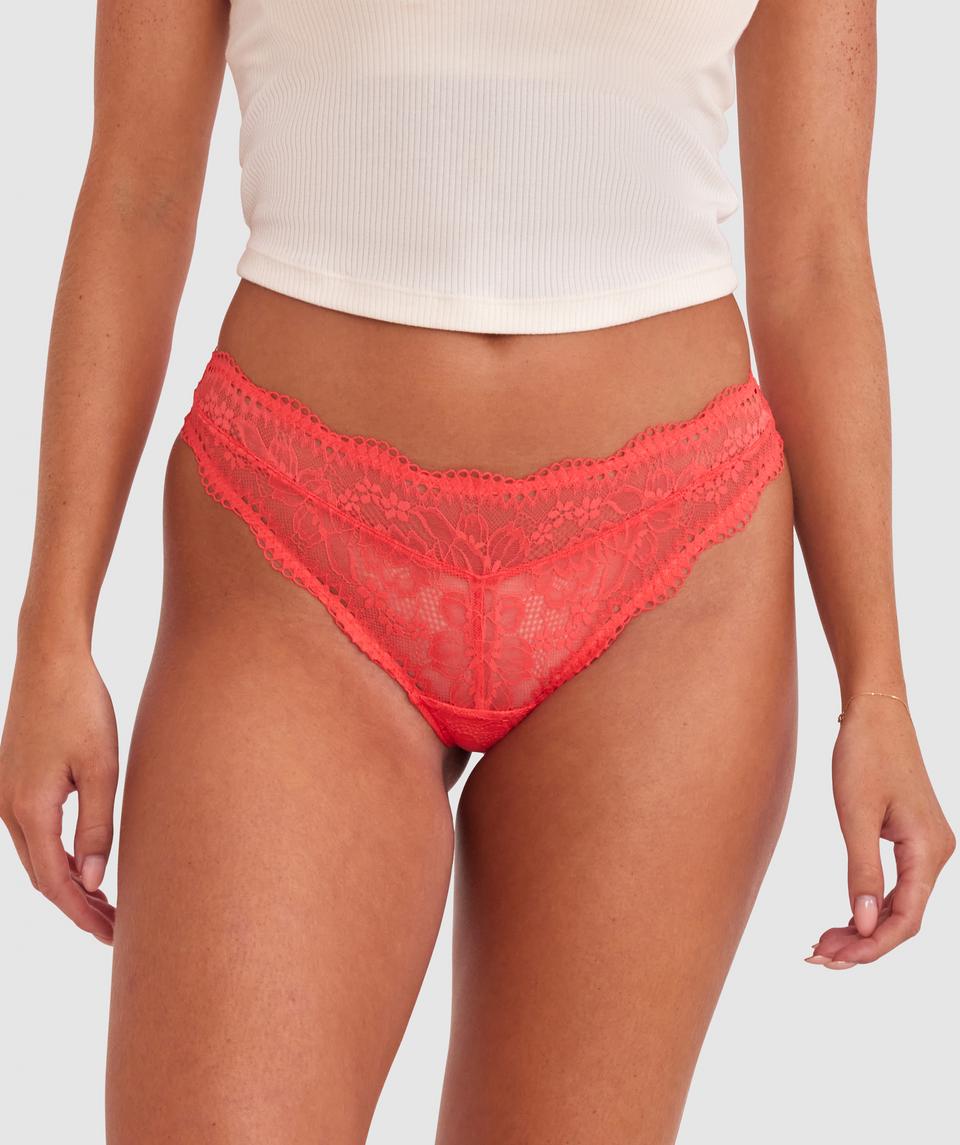 Sara High Leg G String - Light Red