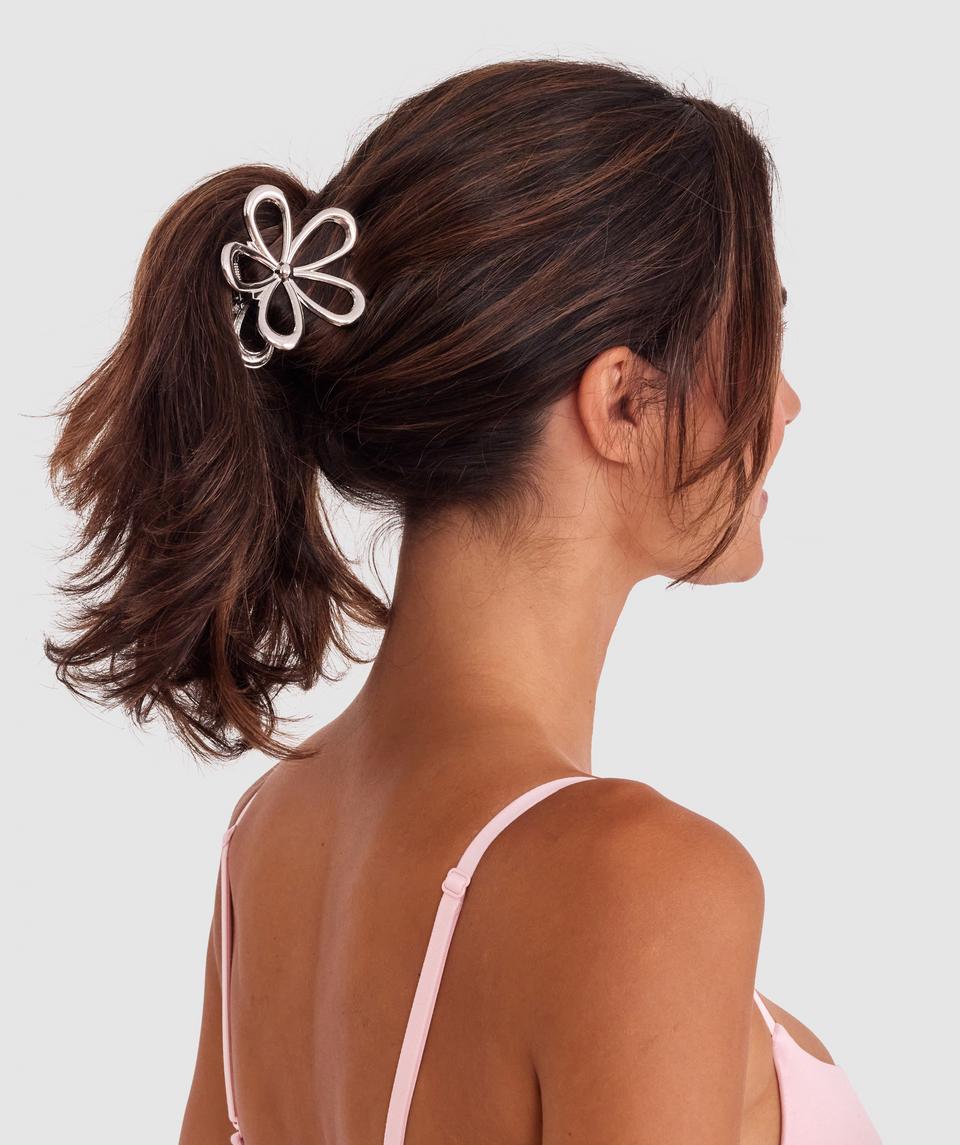 Metal Flower Hair Clip - Silver