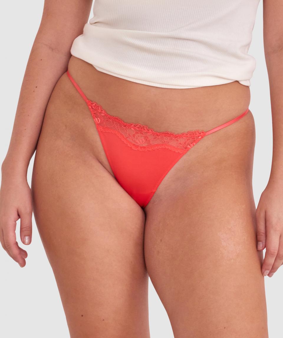 Made For Micro Lace High Leg G String - Light Red
